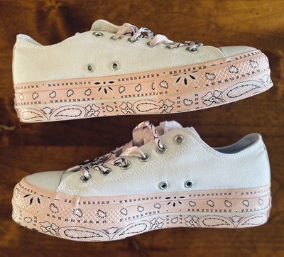 Converse + Miley Cyrus Platform Sneakers Canvas Pink Bandana Shoes Size 9