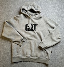 CAT Caterpillar Logo Hoodie Gray Pullover Hooded Sweatshirt Men Size L outdoor