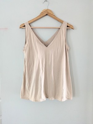 Soma Beige Enbliss Tank Top Size XXL Build in Bra Base Layer Neutral V Neck
