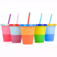 16 oz Color Changing Cups,5 Colors of Plastic Cups Reusable Tumbler with Lids...