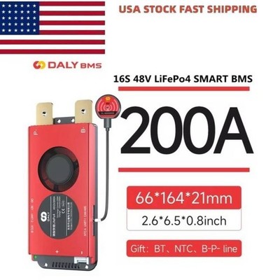 Daly Smart BMS 16S 48V 200A BMS LiFePo4 Battery w/Balance +Bluetooth Module US