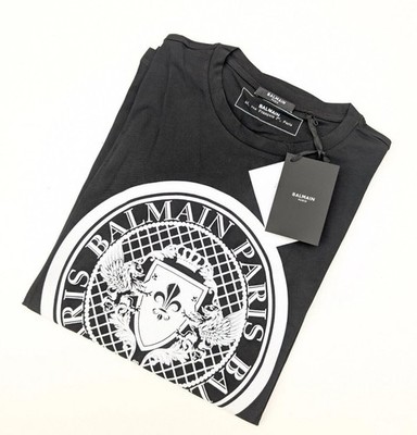 Balmain Flocked Medallion Coin Logo T-Shirt Black Size S 100% Authentic UVP 380£