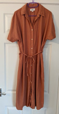 Ladies Next Viscose & Linen Shirt Dress Orange Rust Small - Excellent Condition