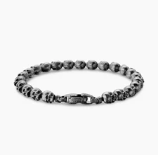 $750 MSRP DAVID YURMAN Memento Mori 6mm Skull Bead Bracelet in Silver—MED | NWOT