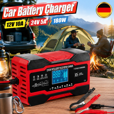 7-Stufen-Ladung Autobatterieladegerät 12V/24V 10A Digitaldisplay Intelligentes