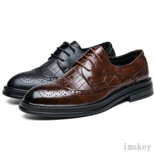 Men's Faux Leather Lace up Wingtip Carved British Business Casual Shoes Outdoor