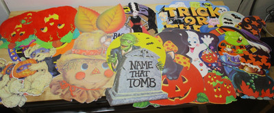 Vtg Lot 14 Large Halloween Die Cut Decorations Beistle Flocked Laminated 2 SIDED