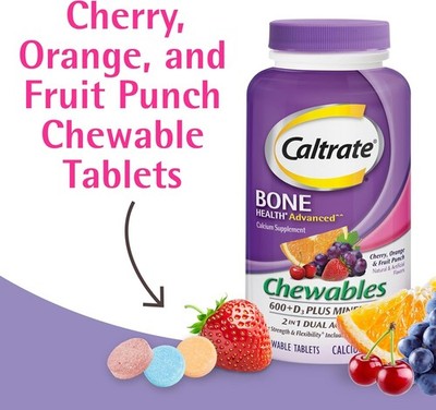 Caltrate Chewables 600 +D3 Plus Minerals Calcium and Vitamin D, Sugar Free, Cher