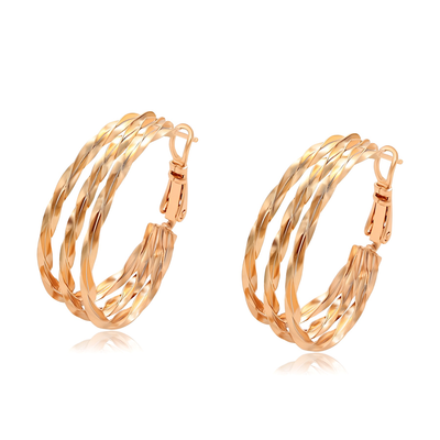 Boucles D'oreilles Créoles Triple Plaqué Or Jaune 18k - 30 Mm - Marque Bijouterie Papillon Bleu - Neuf
