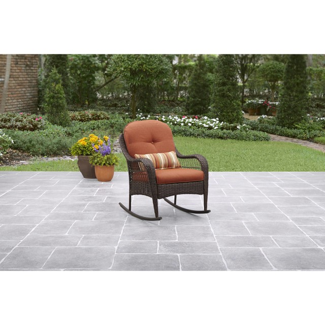 Better Homes Gardens Azalea Ridge Outdoor Rocking Chair Orange Outdoor Rocking Chair Wicker Burnt Orange Home Garden Patio Poolside Yard Seat