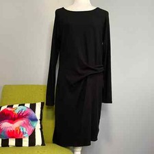 Athleta Black Knit Solitude Side Ruched Long Sleeve Dress Medium