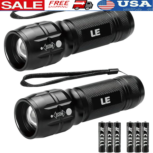 LED Flashlights High Lumens Zoomable Waterproof Adjustable Brightness 2 Pack New