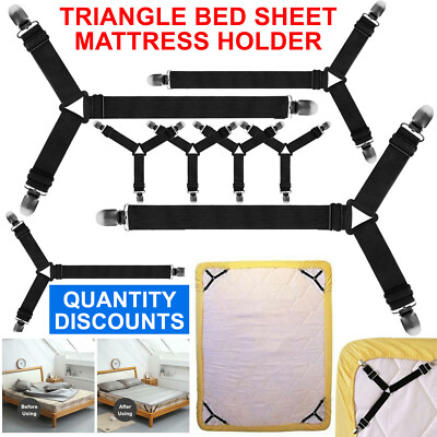 DREIECK BETTLAKEN MATRATZENHALTER CLIPS BEFESTIGUNGSGREIFER HOSENTRÄGER SET
