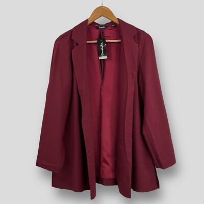 Simply Be Damen burgunderrot ausgeschnittener Rücken dünner offen Blazer Jacke Oberteil UK 12 NEU