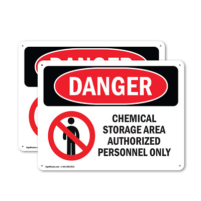(2 Pack) Chemical Storage Area OSHA Danger Sign Decal Metal Plastic