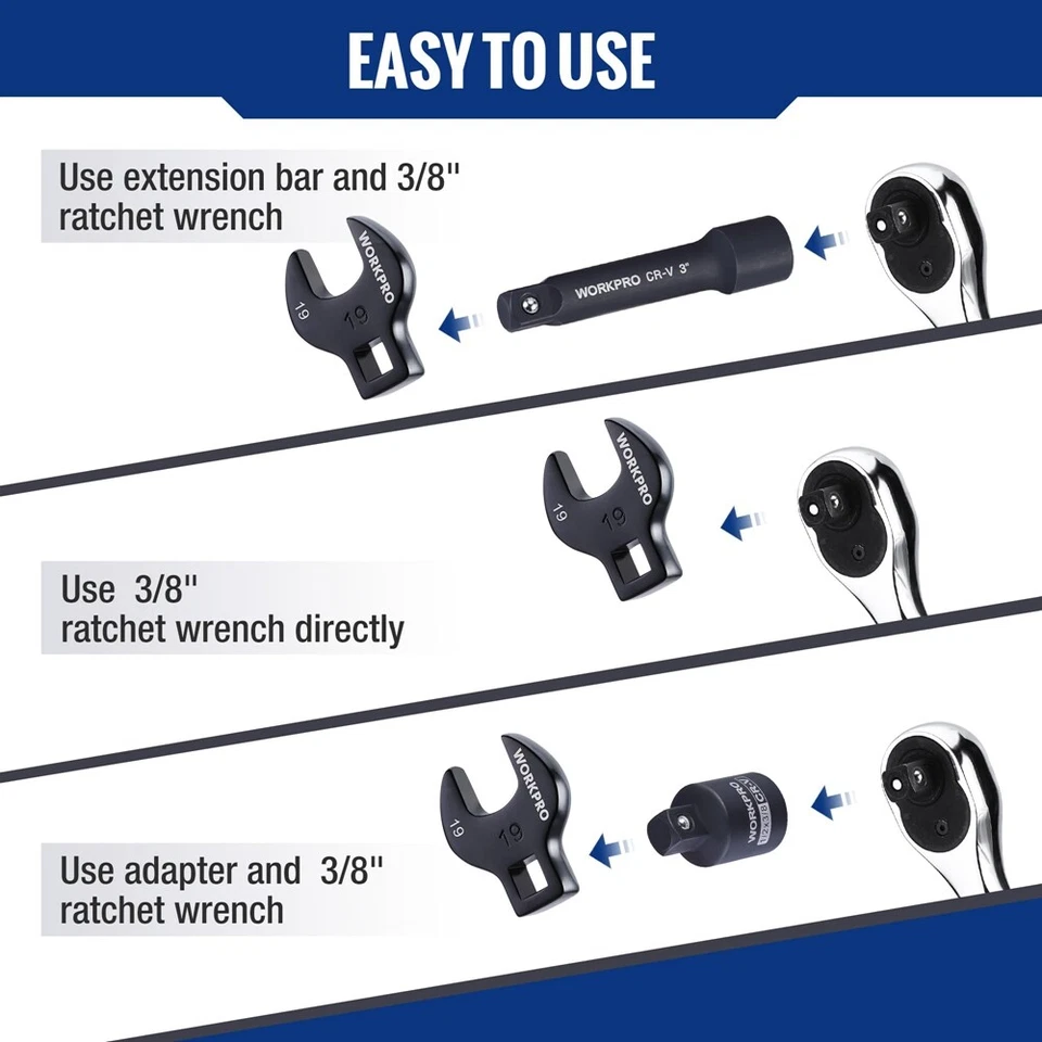 WORKPRO 3/8" Juego de llaves de pie de gallo 13 piezas Juego de llaves de pie de cuervo métrico con estuche Foto 4 de 4