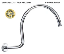 NEW 17" High Arc "S" Shape Shower Extension Arm, Chrome Finish - SHIPS FREE