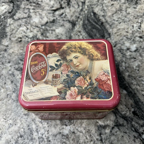 1984 Coca Cola Tin Can Red Floral Collectible Cheinco USA Vintage