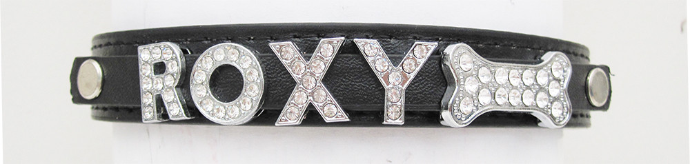 Personalised Dog Cat Pet NAME Collar PU Leather Rhinestone Diamante
