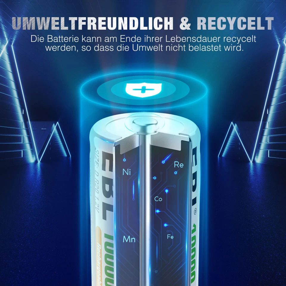 EBL AA AAA 1100/2800mAh C D 5000/10000mAh AKKU NiMH Wiederaufladbare Batterien - Bild 4 von 4
