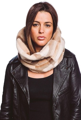 Tan Plush Hooded Scarf Hat With Animal Ears Faux Fur Winter  display picture 3