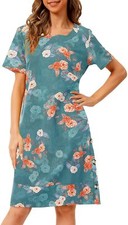 HANYOUNG Women Floral Print Short Sleeve Dresses Cotton Linen Size S (B45)