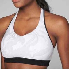 Athleta Sports Bra Small Transcendence Powervita Marble White Gray Balletcore