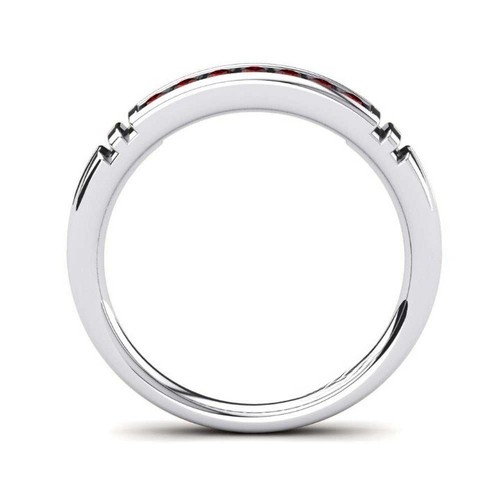 Ruby Channel-Set Round 2.00mm Half Eternity Ring With Rhodium Plated - Picture 2 of 7