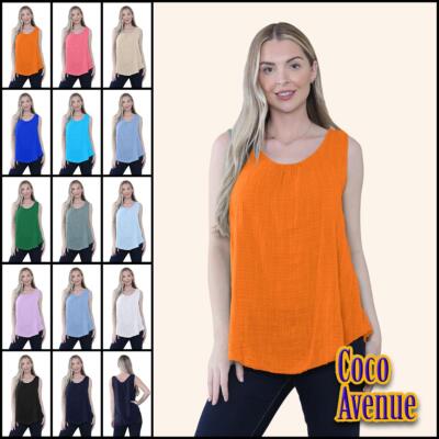  Italienisches ärmelloses geruchtes Weste Top Damen ärmellos schlicht Baumwolle Sommer T-Shirt