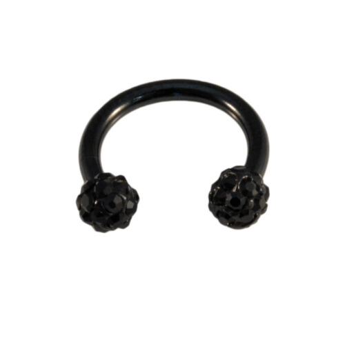 Horseshoe Bar Shamballa Crystal Circular Barbell Lip Nose Septum Ear Ring BLACK - Picture 6 of 15
