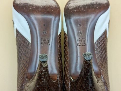 Vintage BRUNO MAGLI Women's Brown Snakeskin & Cream Pumps 3" Heel Size 9AA w Box - Picture 14 of 19