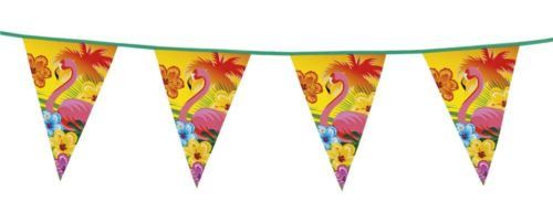 ISLAND PARTY FLAMINGO & HIBISCUS PLASTIC PARTY BUNTING FLAG!