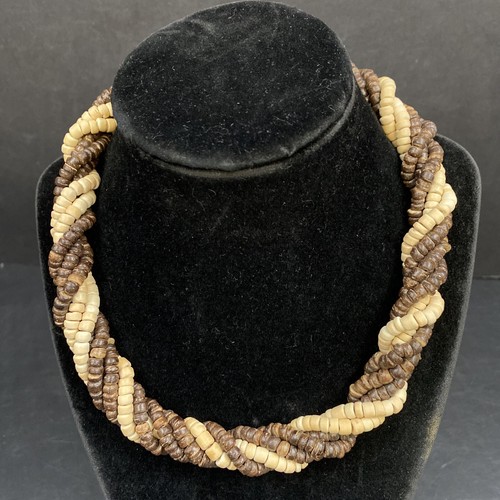 Multi gedrehter Strang Holz Perlen Halsband Latz Halskette Boho Retro Festival Vintage - Bild 1 von 5