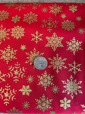 Red Snowflake  gold metallic cotton Christmas Holiday Fabric choice of size