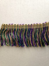 Metallic Chainette Fringe Trim, 2" Wide, Purple Green and Gold Trim, Mardi Gras