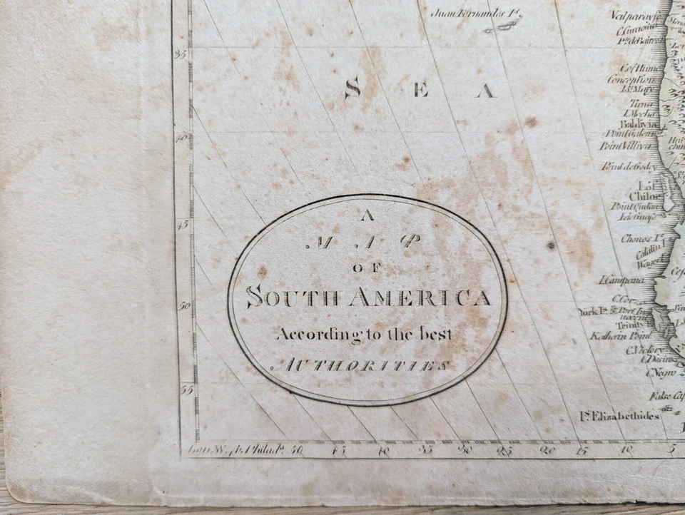 Un mapa de América del Sur por Mathew Carey antiguo original 1795 Foto 2 de 4