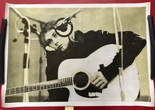 VTG Kurt Cobain Music Record Promo Poster 25x36 B&W Acoustic Guitar Nirvana WOW!