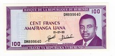 BURUNDI P-29c 100 Francs 1990 UNC