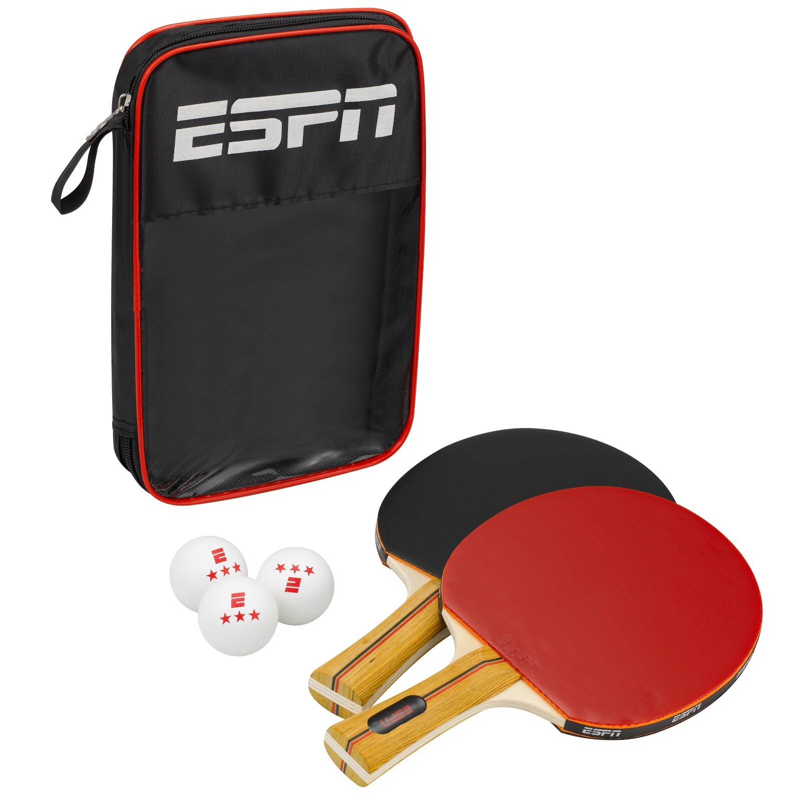 ESPN Ping Pong Paddles and 3 Star Ping Pong Balls with Travel Case