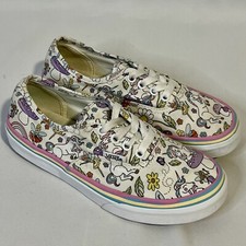 VANS Girls Authentic Skate Shoes Low Top Unicorns Fairies White Pink US Size 2