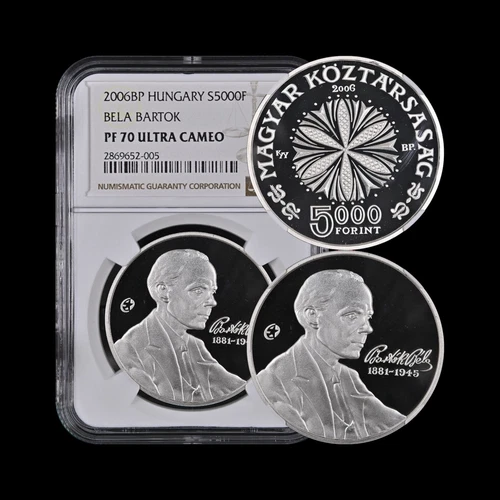 HUNGARY. 2006, 5000 Forint, Silver - NGC PF70 - Top Pop 🥇 Bela Bartok
