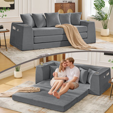 2 in 1 Convertible Sofa Bed,Loveseat Corduroy Pull Out Sofa Bed w/5 Pillows