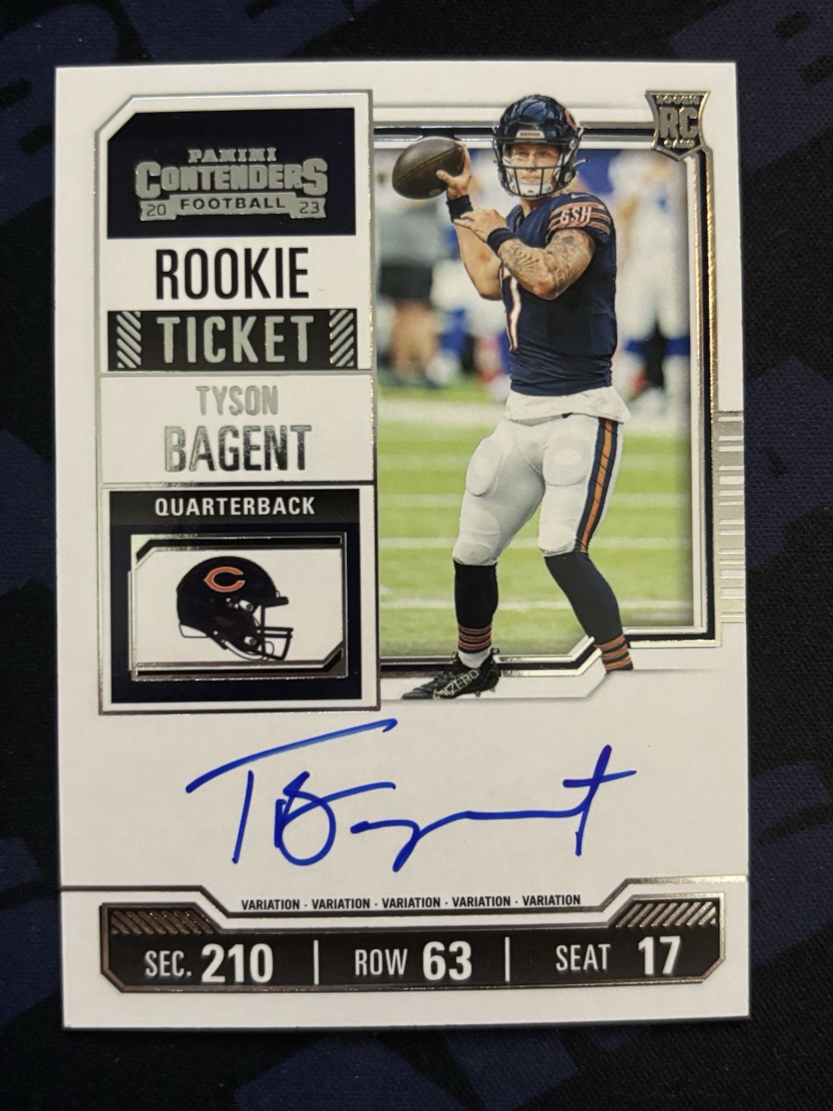 2023 Panini Contenders Tyson Bagent Rookie Variation Ticket Auto