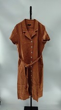 Quince 100% European Linen Button Front Dress Terracotta Basic Sleeved L