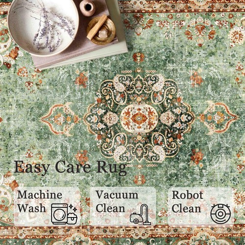 Green Rug 4'x6.5',Washable Area Rugs for Bedroom Living Room Kitchen Entryway... - Foto 5 di 6
