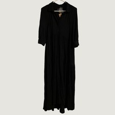 Natural Life Maxi Dress Women Large Black NWT Tiered Boho Collared Rayon