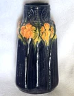 Large 1920s Brush McCoy Pottery Amaryllis Pattern Vase Cobalt & Orange Unmarked