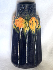 Large 1920s Brush McCoy Pottery Amaryllis Pattern Vase Cobalt & Orange Unmarked