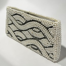 1950s Ivory Pearl Beaded Clutch Evening Bag Japan Bridal Cocktail Purse