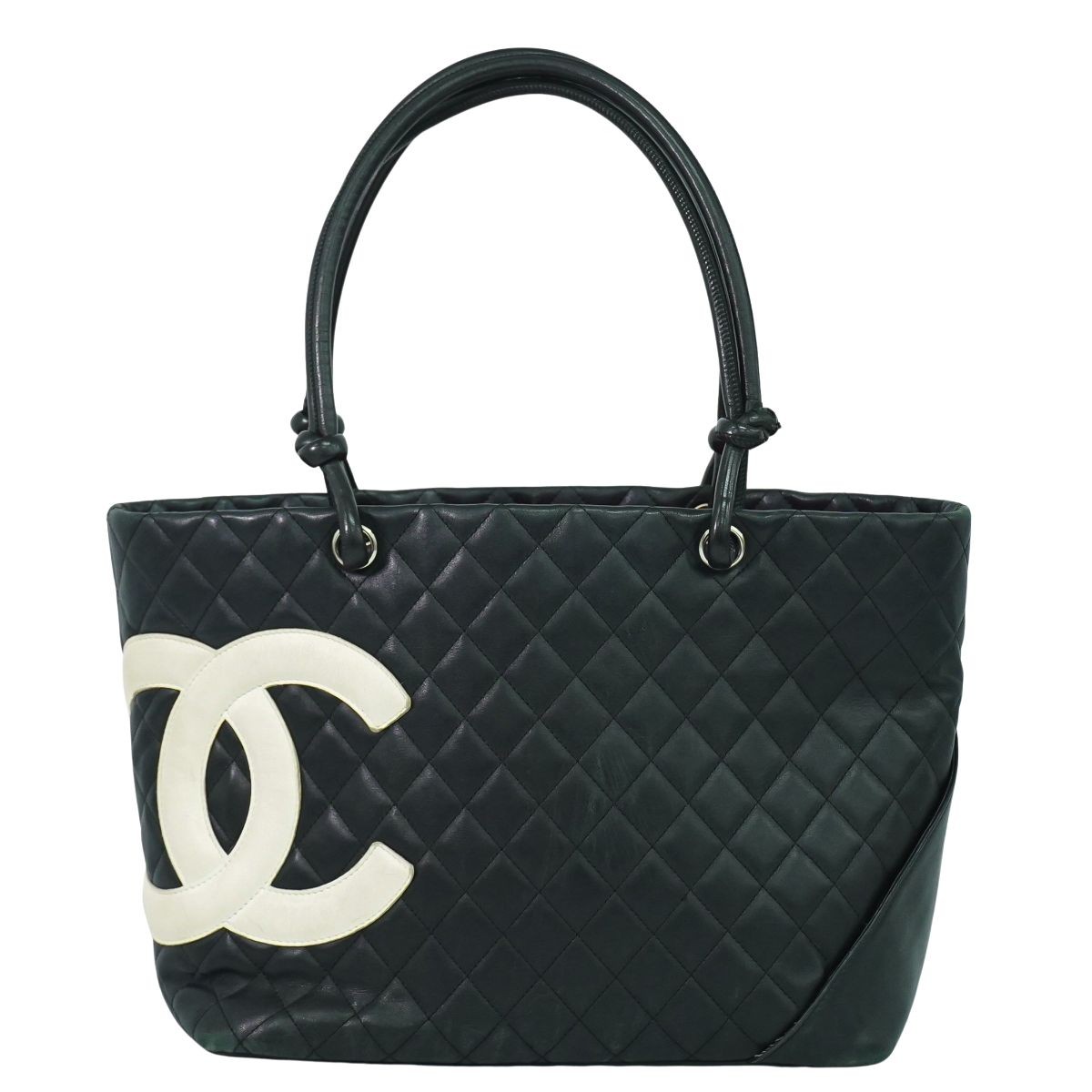 Chanel Cambon Leather Tote Bag Black Preowned Authentic